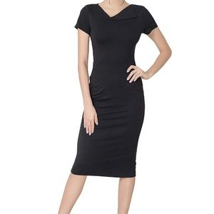 NWT 🖤 MARYCRAFTS Black Square Neck Sheath Midi Dress - Size 10